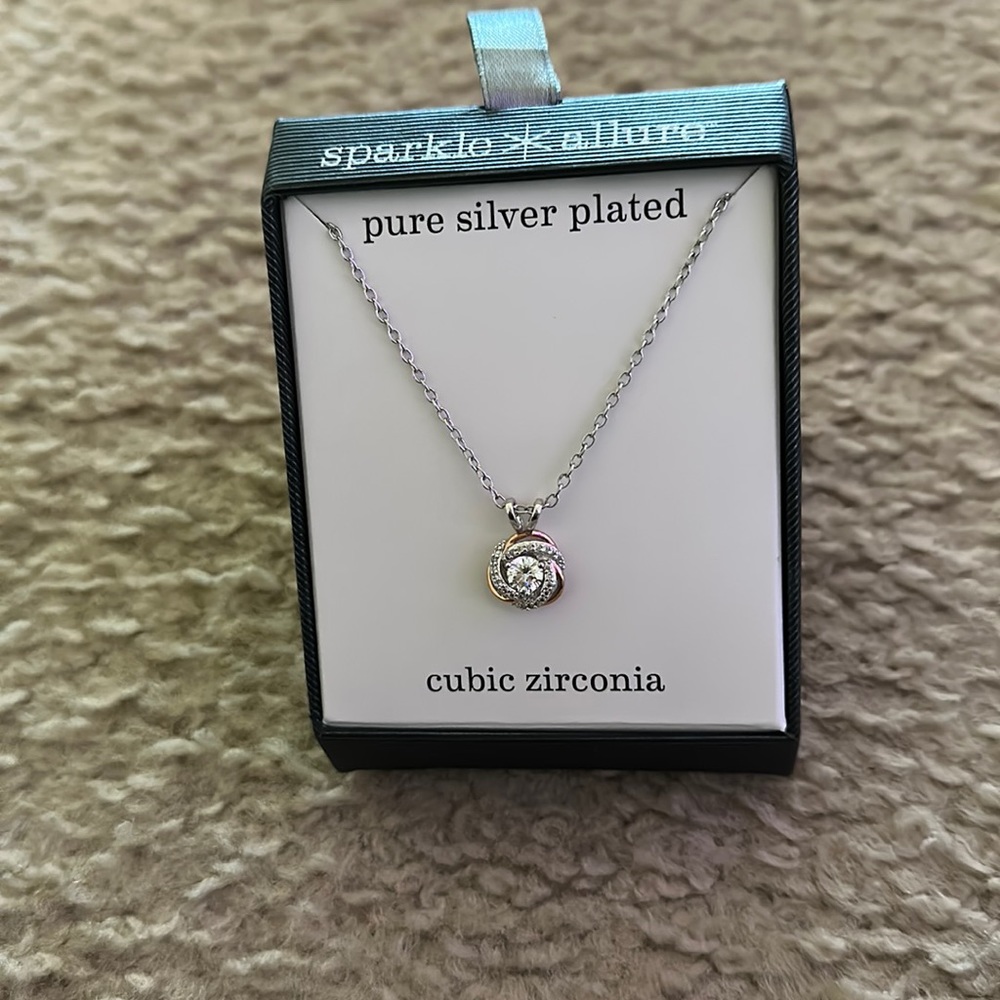 ONE OF A KIND PURE SILVER PLAYED CUBIC ZIRCONIUM NECKLACE